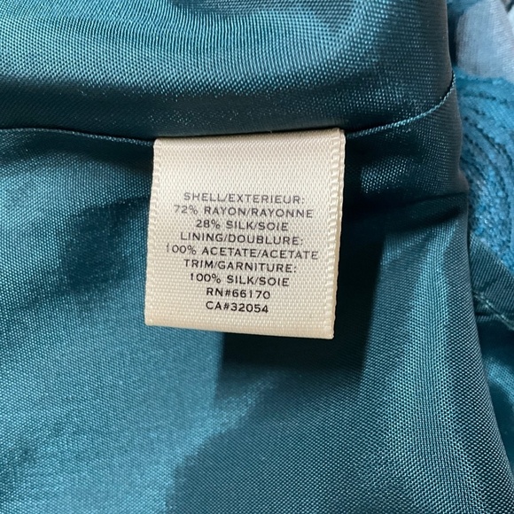 ANTHROPOLOGIE MOULINETTE SOEURS Matilija Teal Silk & Velvet Burnout Dress Sz 2 - Picture 9 of 11